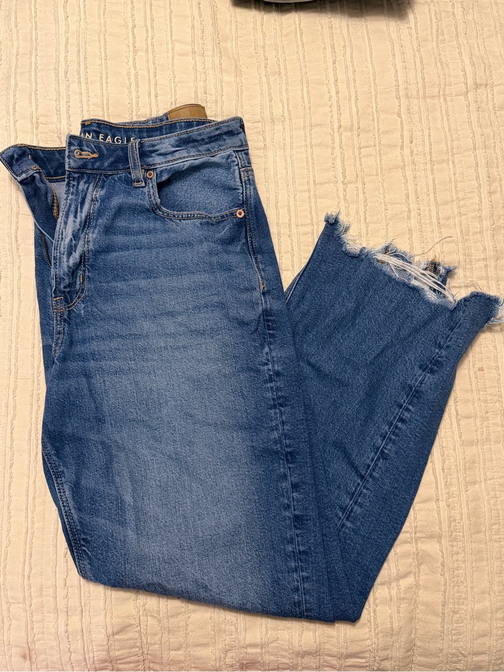 American Eagle Outfitters Blue Frayed-Hem Ankle Jeans